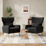 2x Black Velvet Recliner Armchairs Gold Legs Lounge Chairs Modern Set