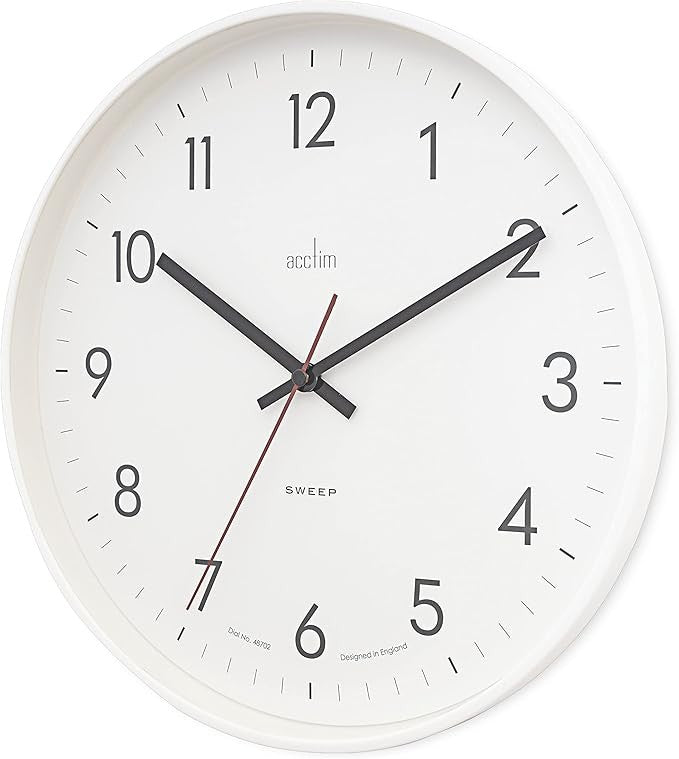 30cm White Wall Clock Silent Sweep Slim Modern Easy-Read Minimalist Design