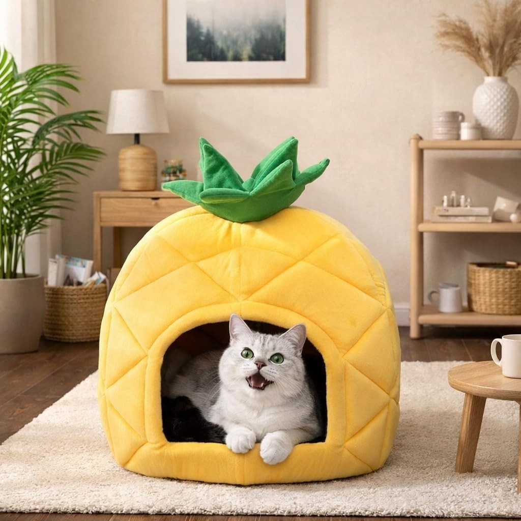 Pineapple Cat Cave Bed Cozy Puppy House Soft Cushion Small Pet Nest