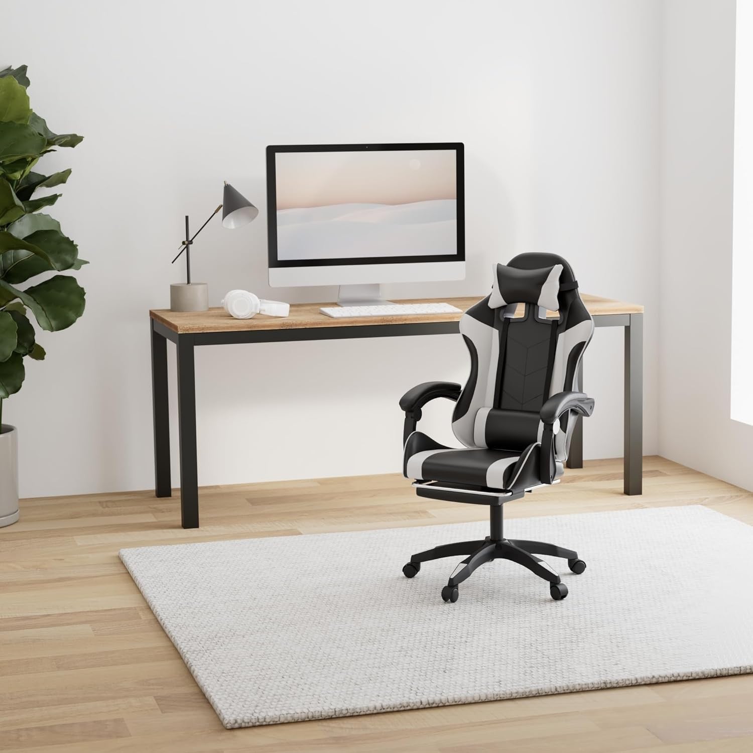 Ergonomic Gaming Chair Reclining Footrest Swivel PU Leather