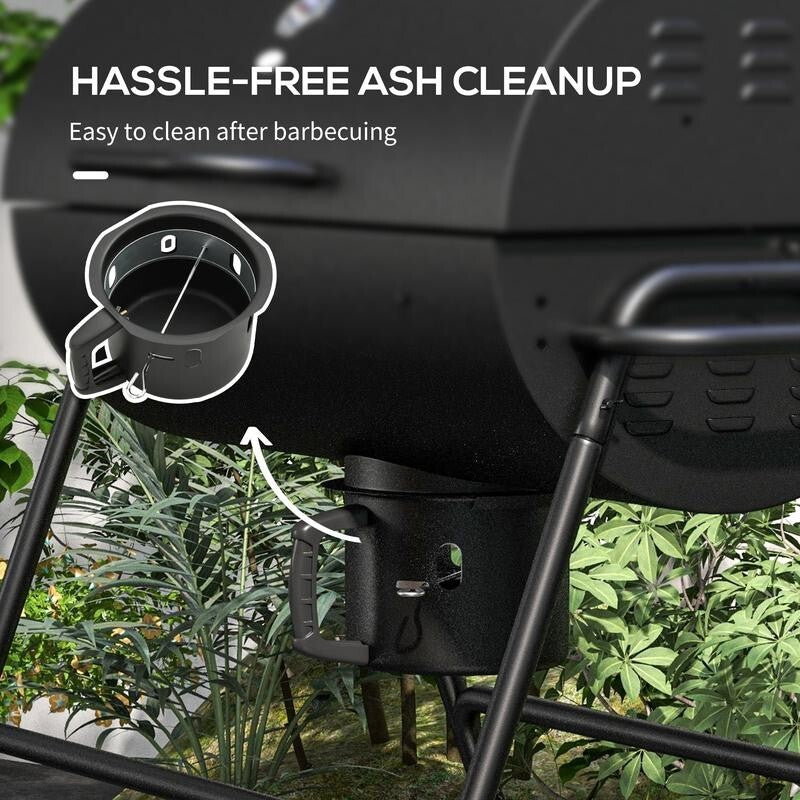 Charcoal BBQ Grill with Thermometer, Ash Catcher, Warming Rack & Wheels