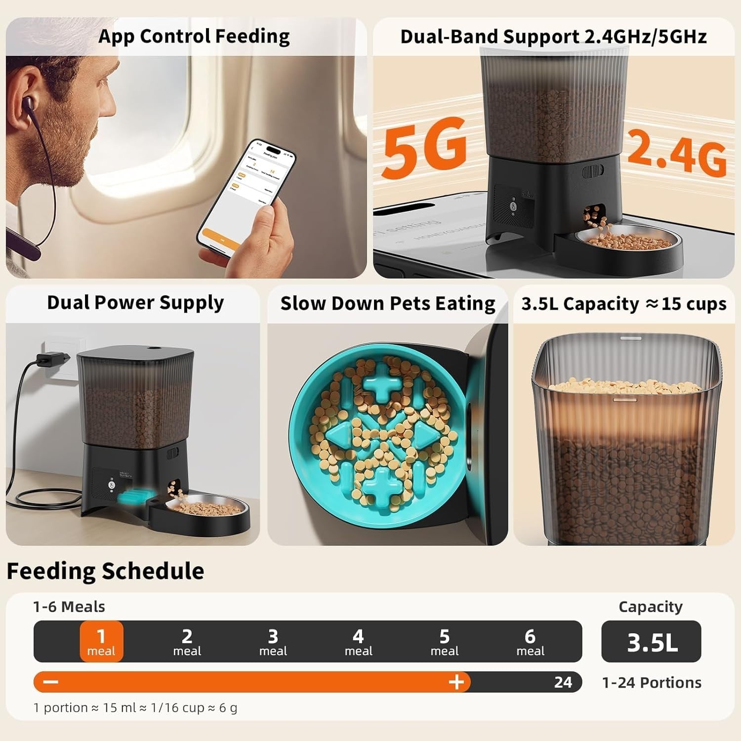 Automatic Cat Feeder WiFi App Control 3.5L Dual Bowl Slow Feed Timer