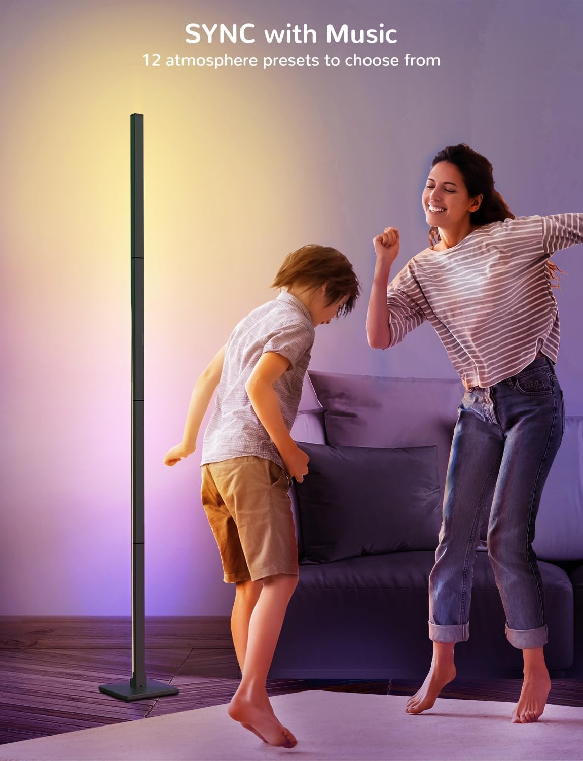 Smart LED Corner Floor Lamp 60 Inch App Alexa Google RGB Mood Light