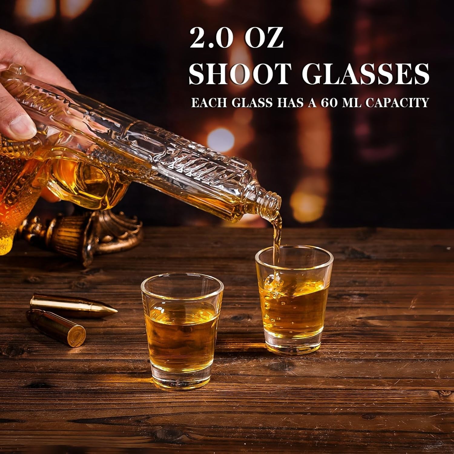 Gun Whiskey Decanter Set with Shot Glasses 275ml Novelty Gift for Men Bar