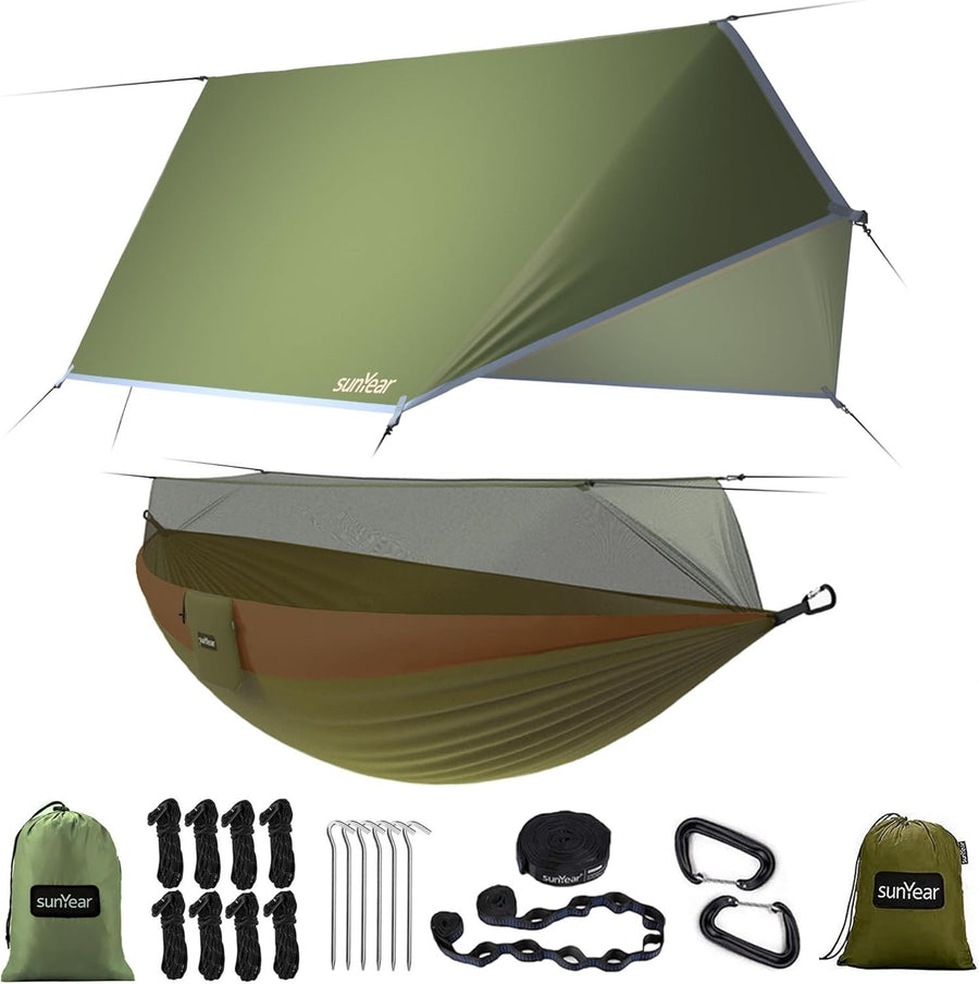 Camping Hammock Tent with Rain Fly | Double Bug Net | Lightweight Hiking Gear