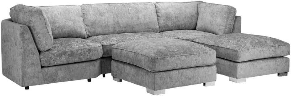 Grey U Shaped Sectional Sofa with Double Chaise Modern 6 Seater