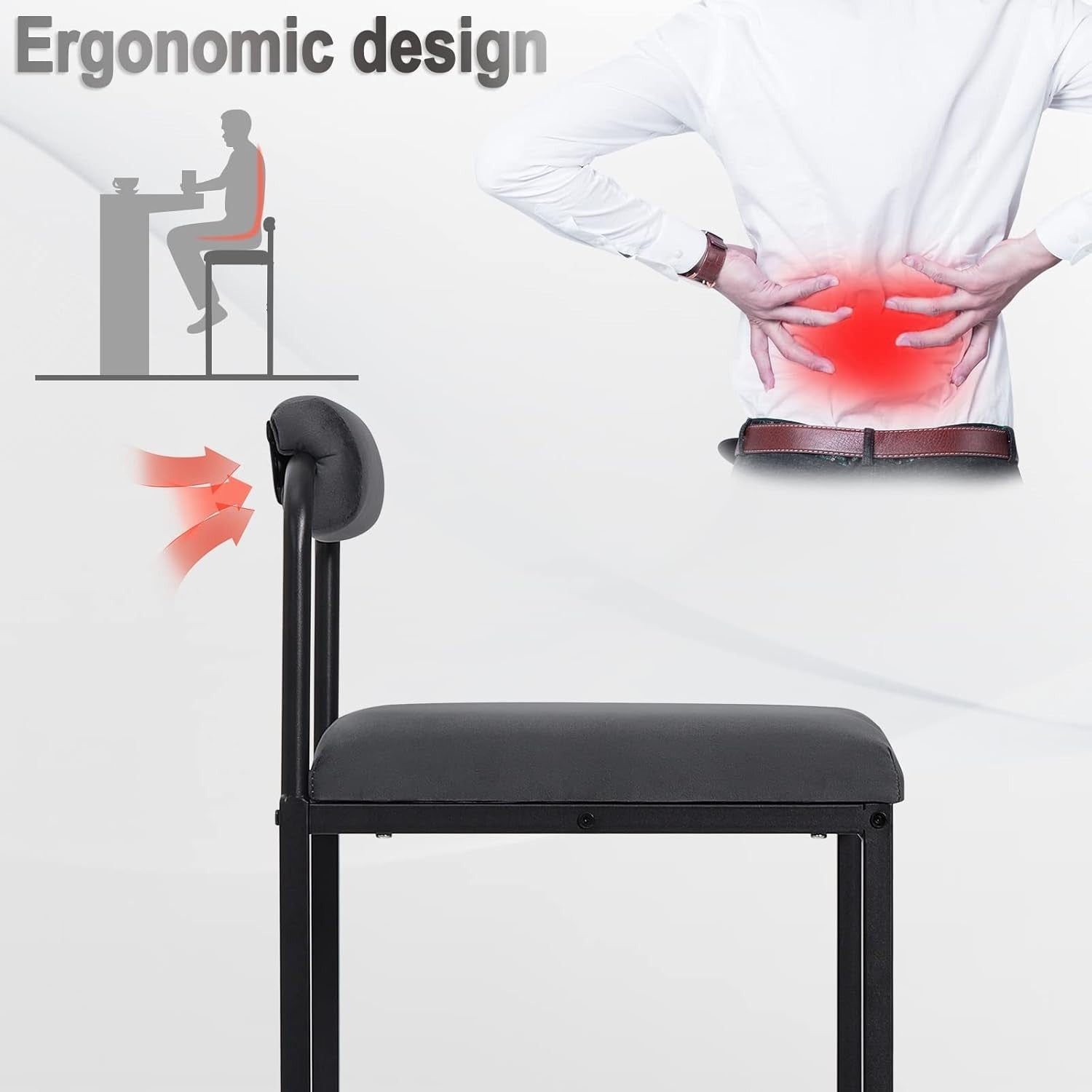 Ergonomic Velvet Bar Stool with Backrest & Footrest – Dark Grey, 95.5cm