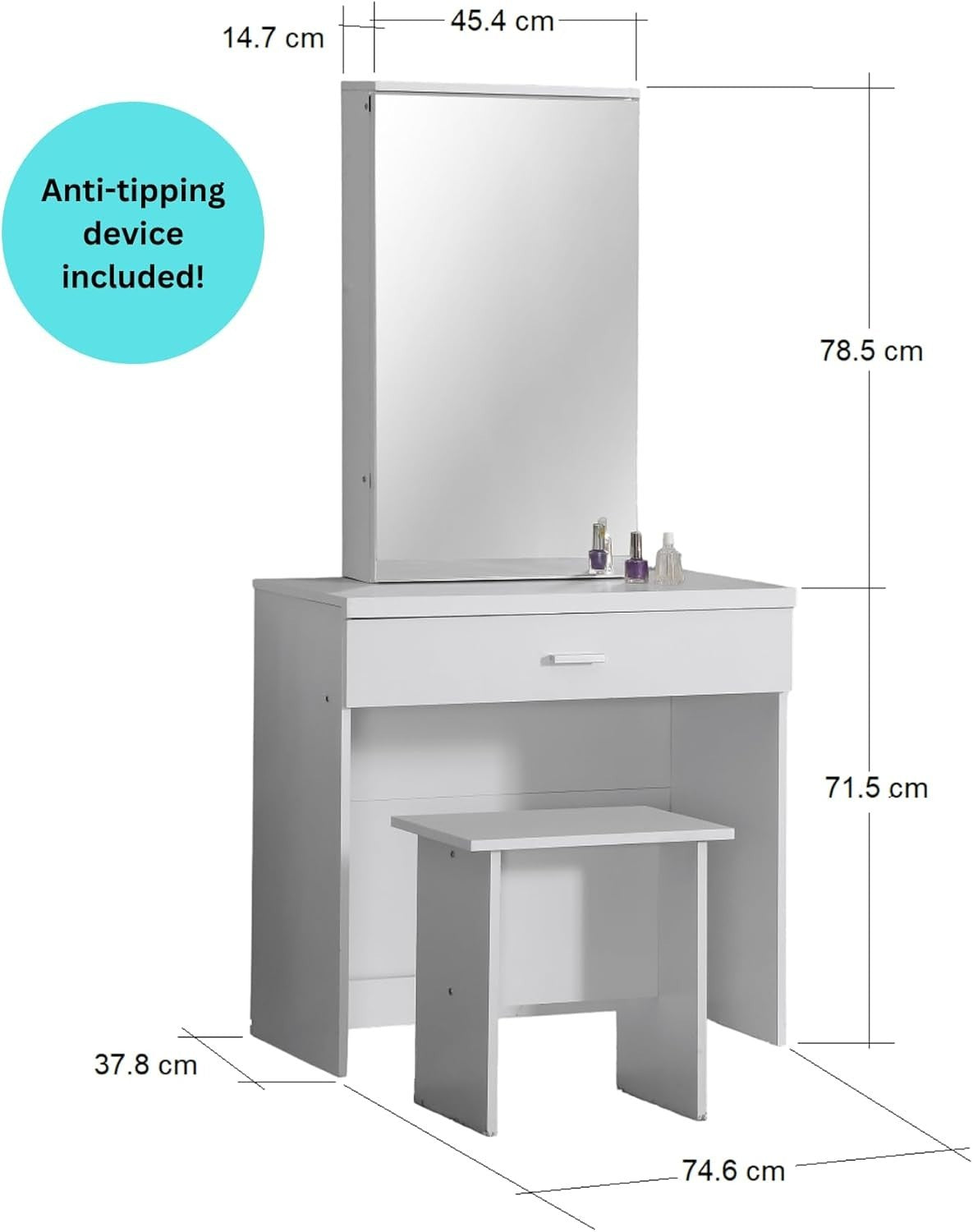 White Modern Dressing Table Set Mirror Stool Storage Makeup Vanity Desk