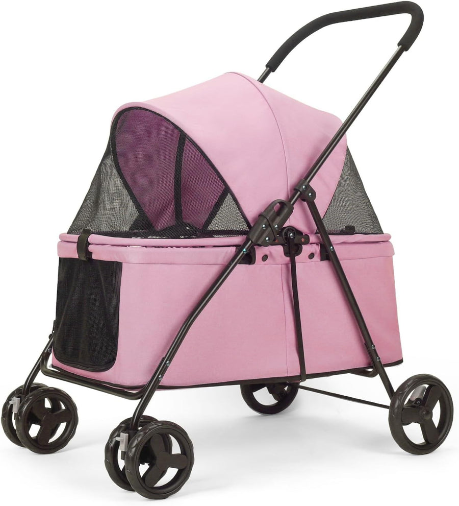 Pink Dog Stroller Heavy Duty 4 Wheel Foldable Jogger Pram Small Medium Dogs