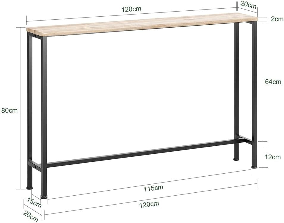 Slim Console Table 120x20x80cm Light Wood Effect Sturdy Metal Frame