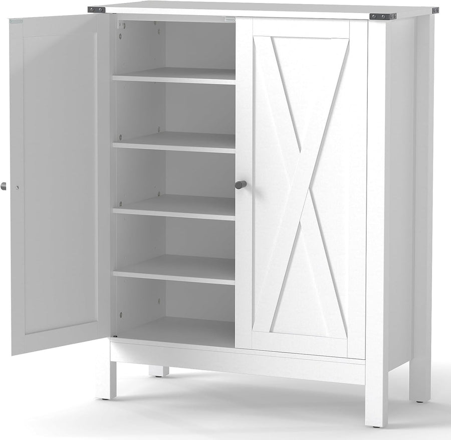 Adjustable 5-Shelf Wooden Shoe Cabinet with Magnetic Doors & Anti-Tip Safety