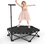 Foldable Mini Trampoline Adjustable Handle Quiet Kids Adults 150KG