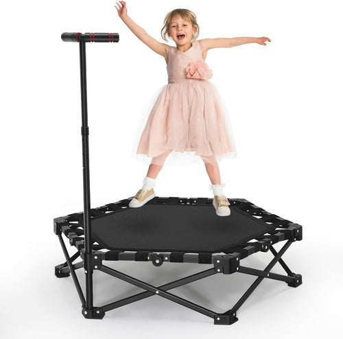 Foldable Mini Trampoline Adjustable Handle Quiet Kids Adults 150KG