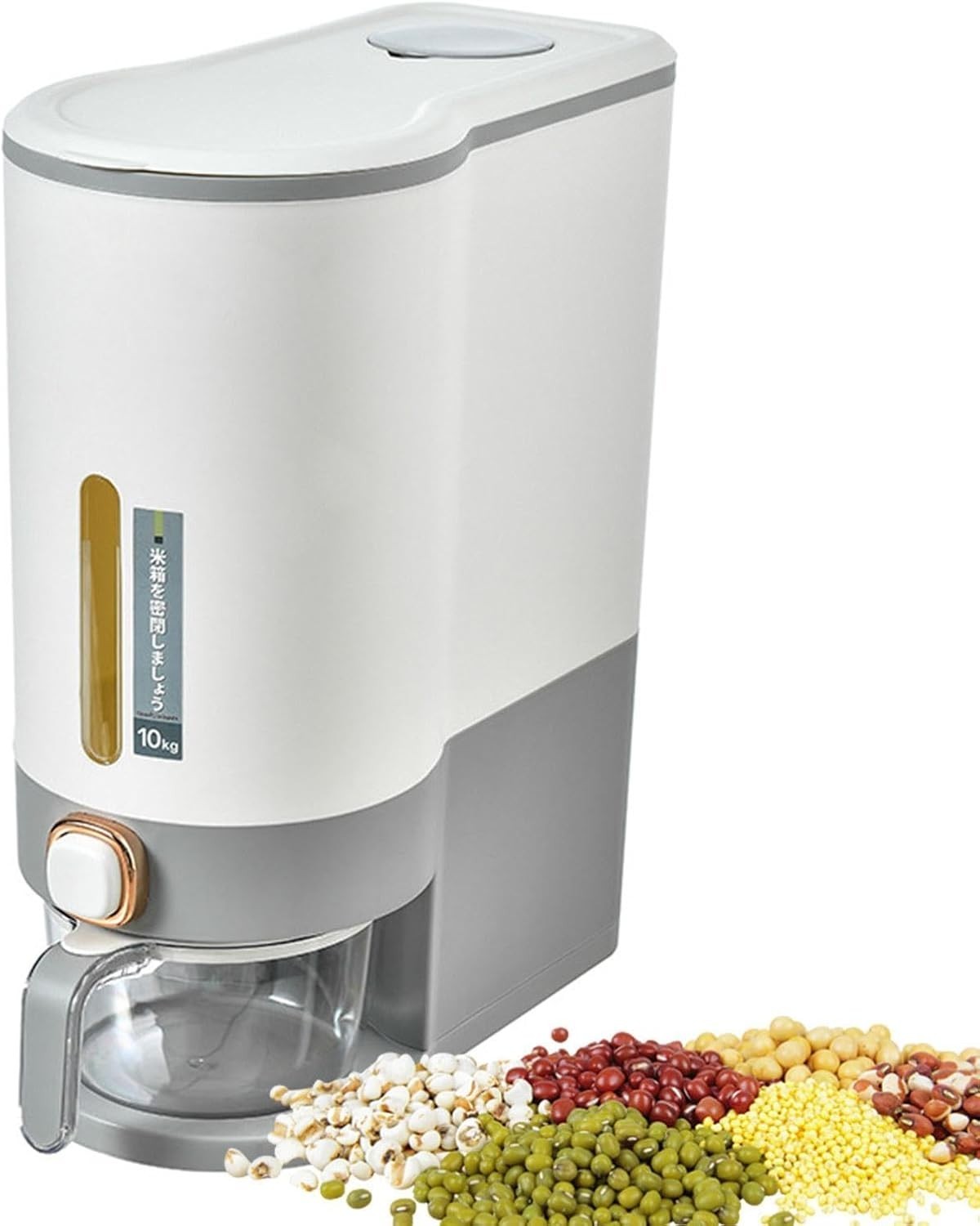 10KG Rice Cereal Dispenser Airtight Grain Storage Bin Measuring Cup