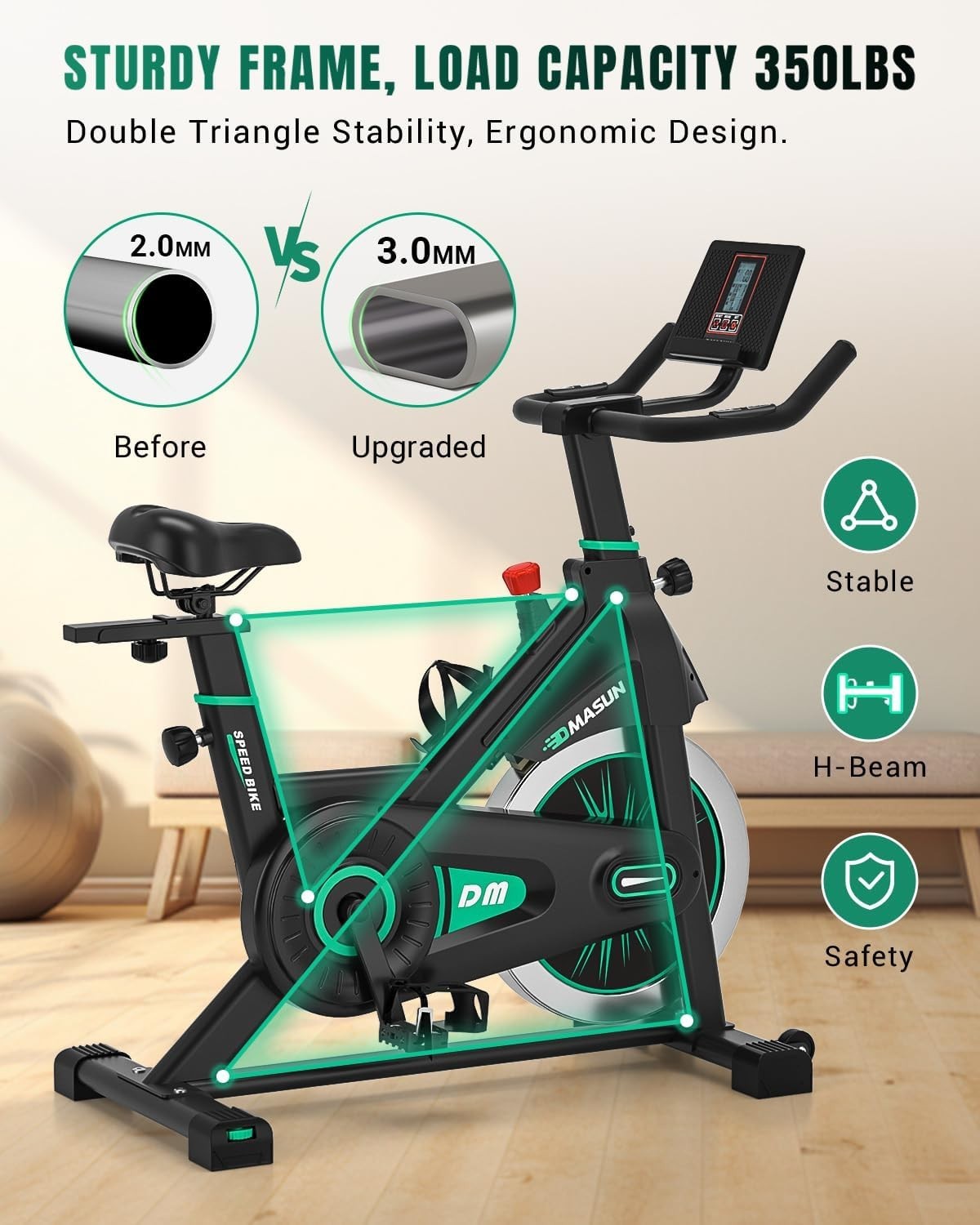 Quiet Magnetic Spin Bike w/ LCD Display, Tablet Holder & 0–100% Resistance