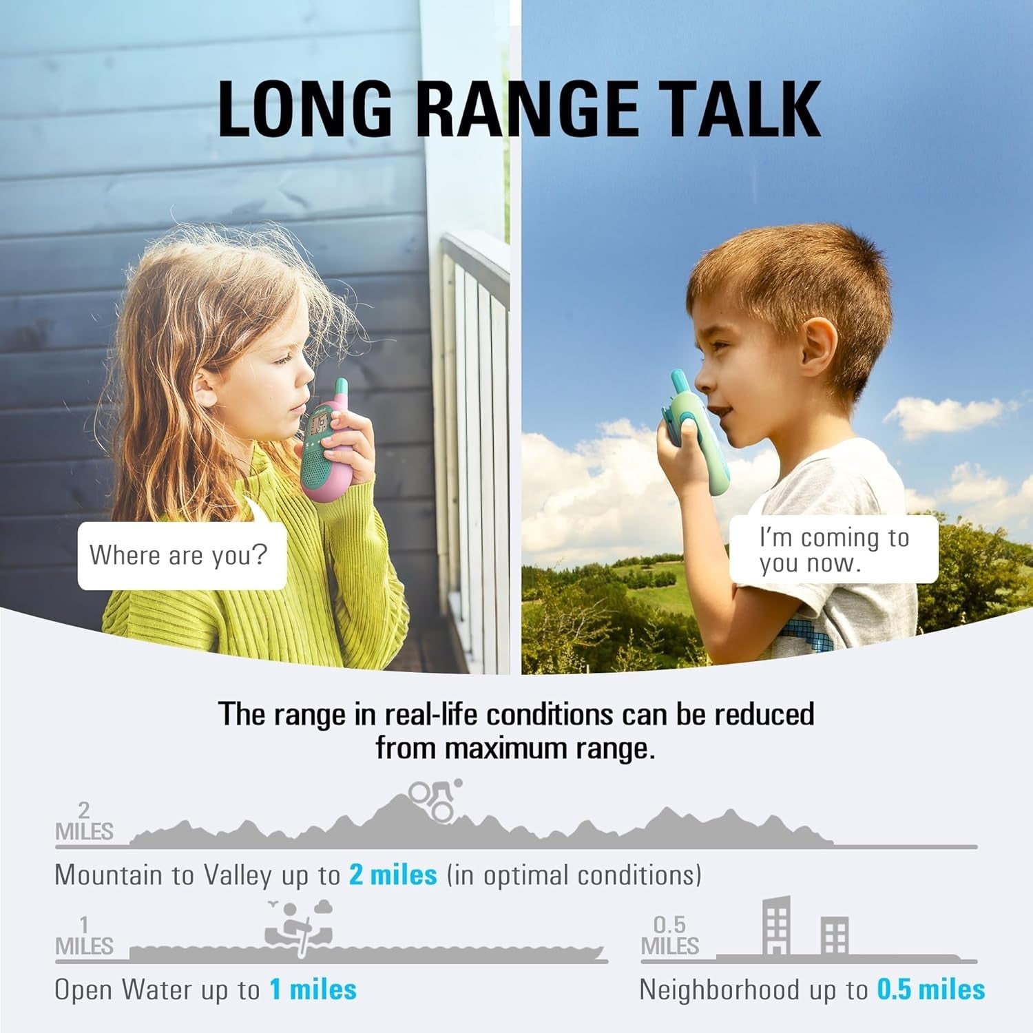 Kids Walkie Talkies Rechargeable 2 Pack 16 Channel VOX Long Range Gift
