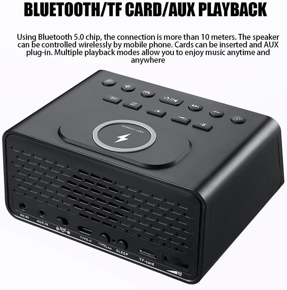 Bluetooth Alarm Clock Radio Wireless Charging LED Night Light USB Speaker