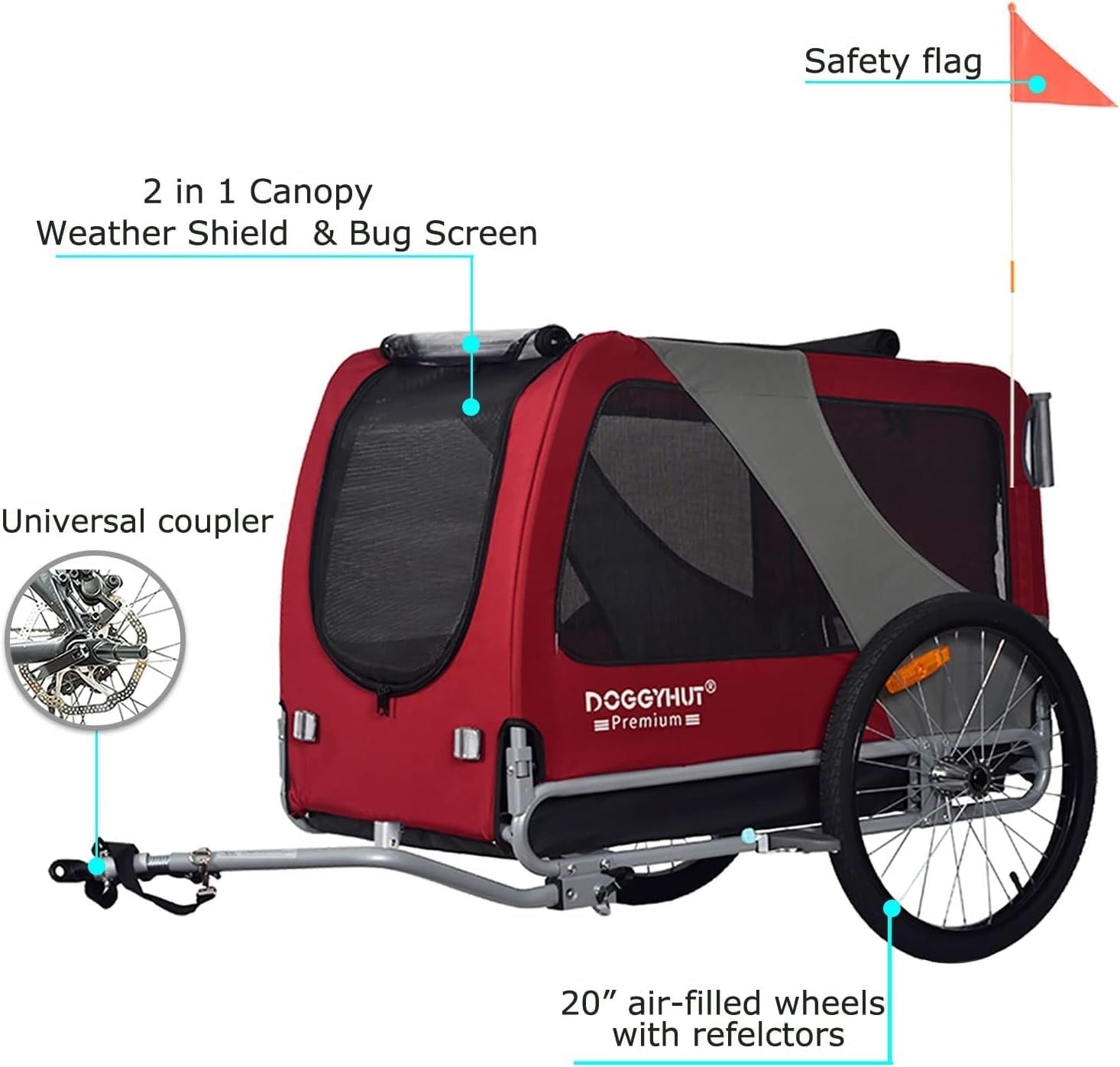 Heavy Duty Dog Bike Trailer Stroller XL 45kg Red Black