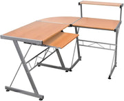Brown L-Shaped Corner Computer Desk with Keyboard Tray & Shelf – Home Office