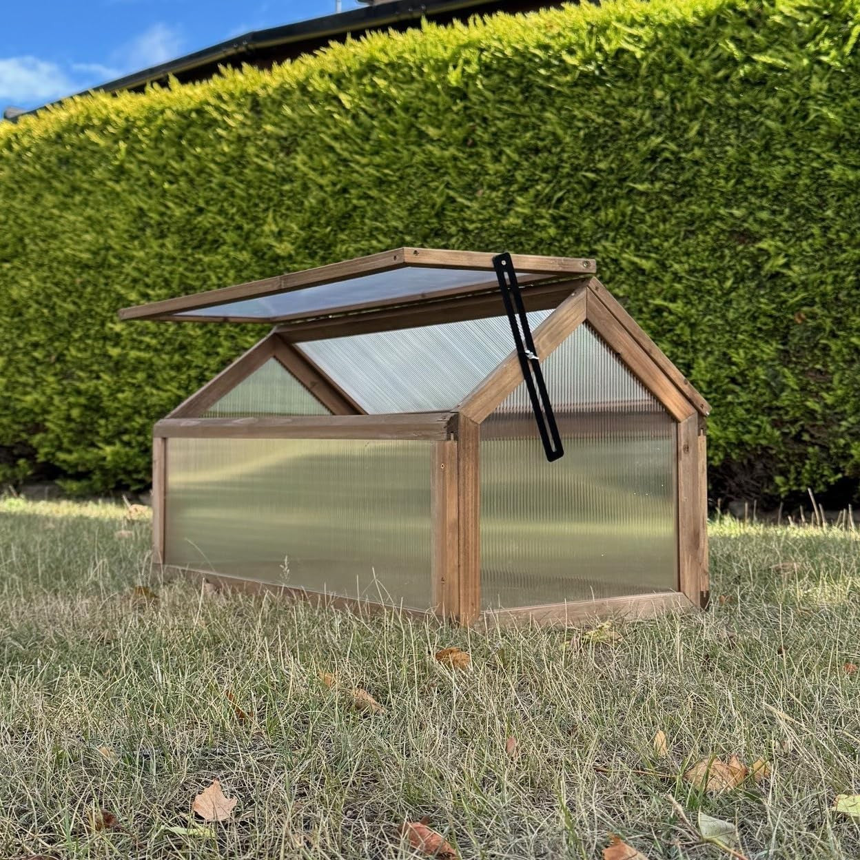 Wooden Cold Frame Greenhouse Polycarbonate Apex Lid Mini Garden Planter 90x50cm