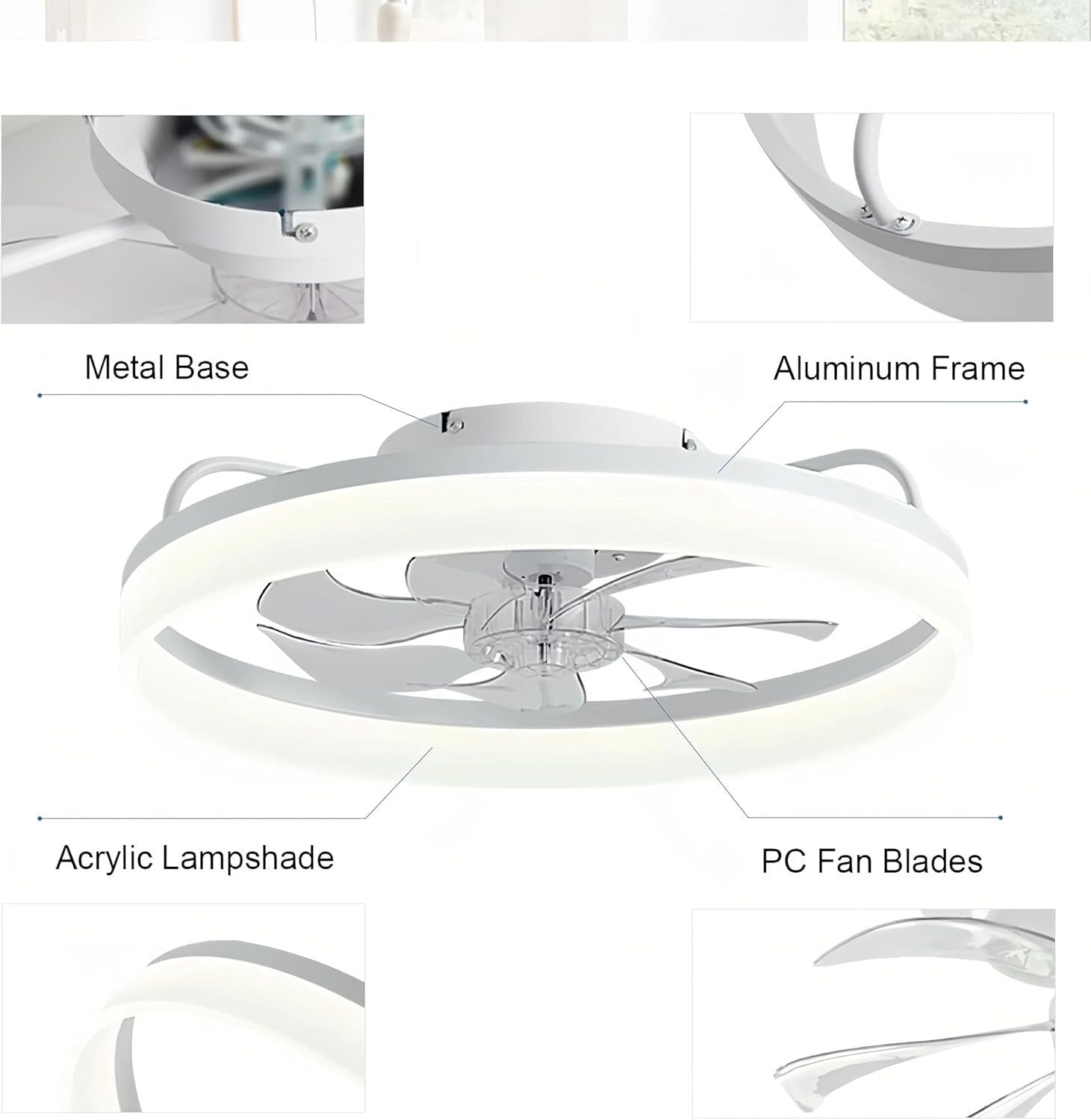 50cm Ceiling Fan Light, Remote & App, 6 Speed, Quiet Dimmable LED