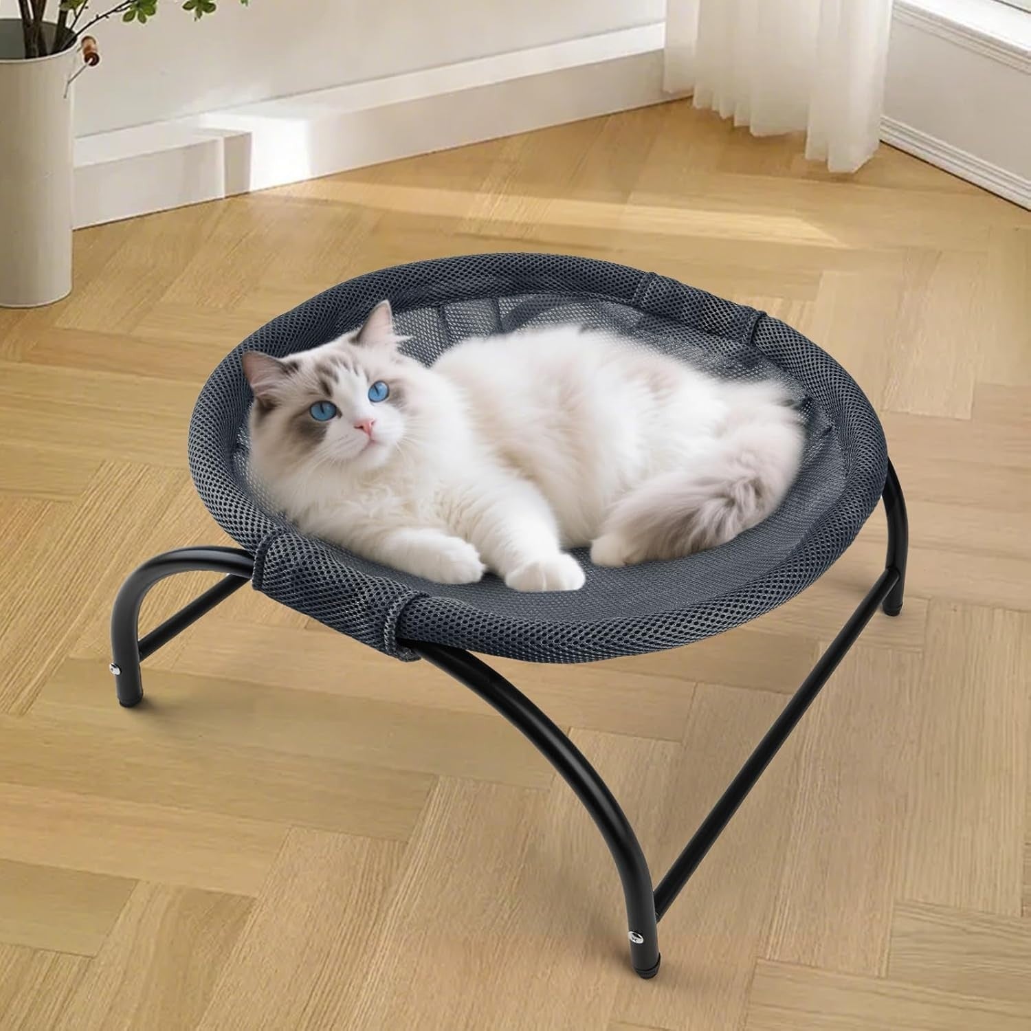 Raised Cat Hammock Bed Elevated Mesh Pet Cot Washable Cooling Navy