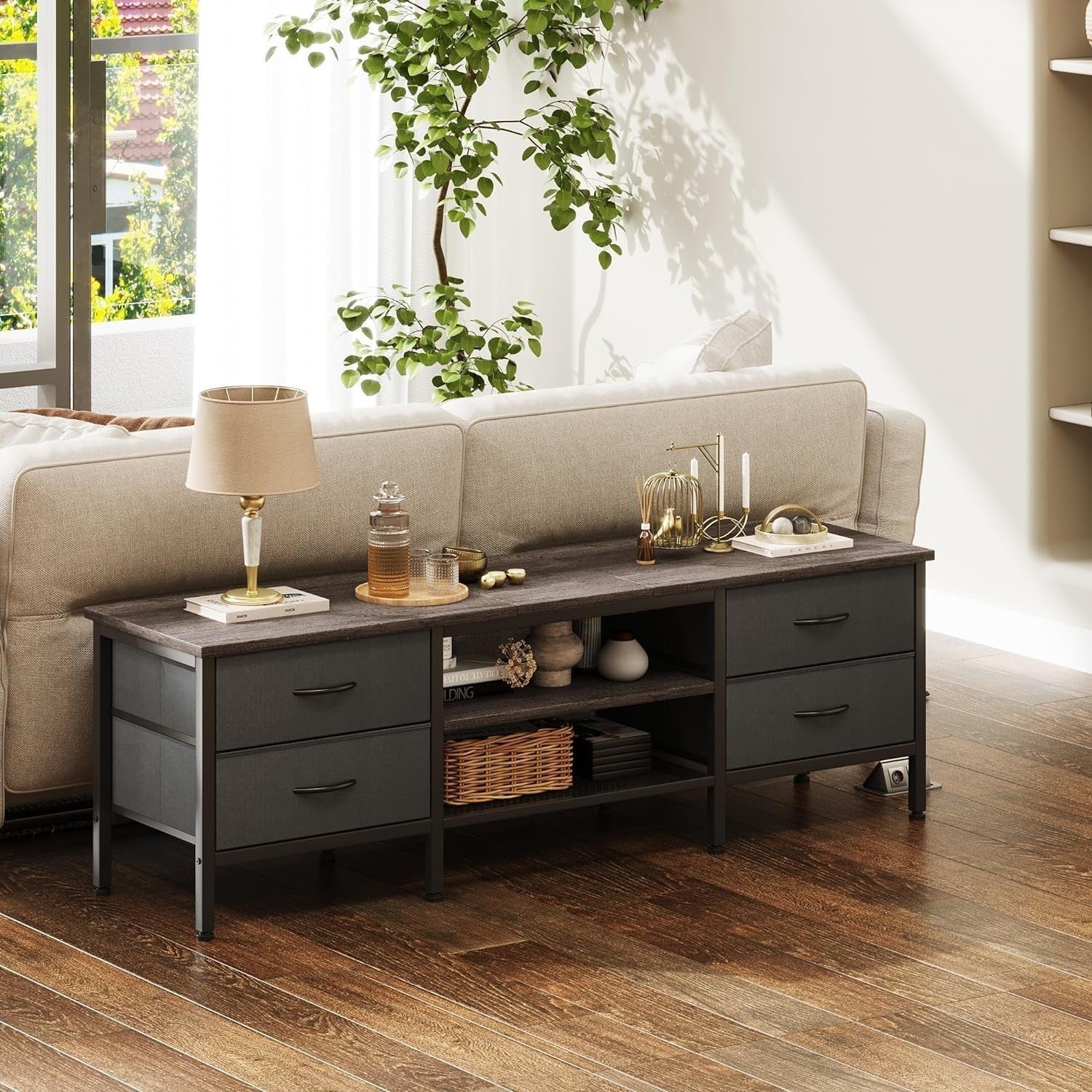 63” Grey TV Unit for 70 Inch Screen | Media Console Storage Drawers Cabinet