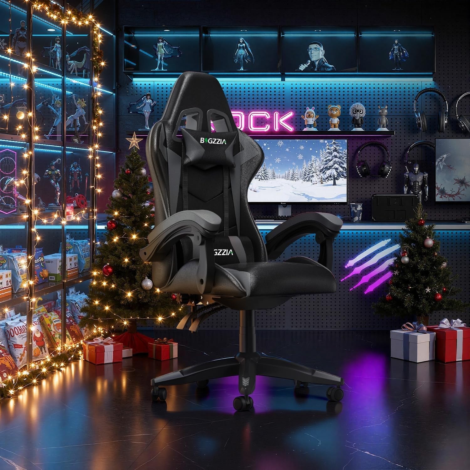 Ergonomic Gaming Chair Black Grey Reclining Adjustable