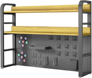 37.4" Desktop Hutch Bookshelf w/ Pegboard 2-Tier Desk Organizer Black