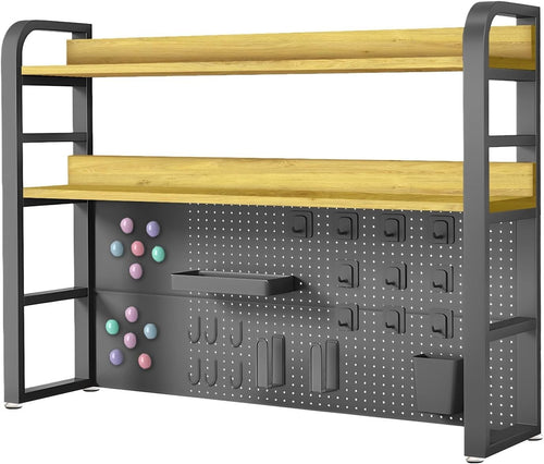 37.4" Desktop Hutch Bookshelf w/ Pegboard 2-Tier Desk Organizer Black