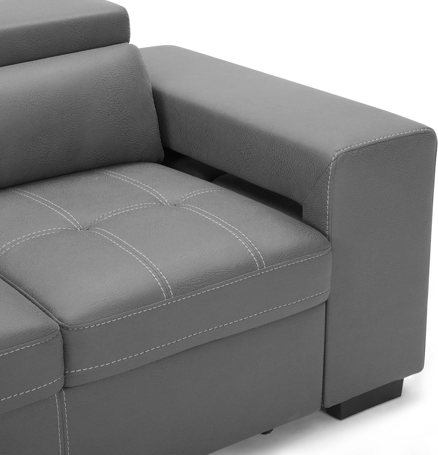 Grey Air Leather Corner Sofa Left Hand – Storage, Footstools, Headrests