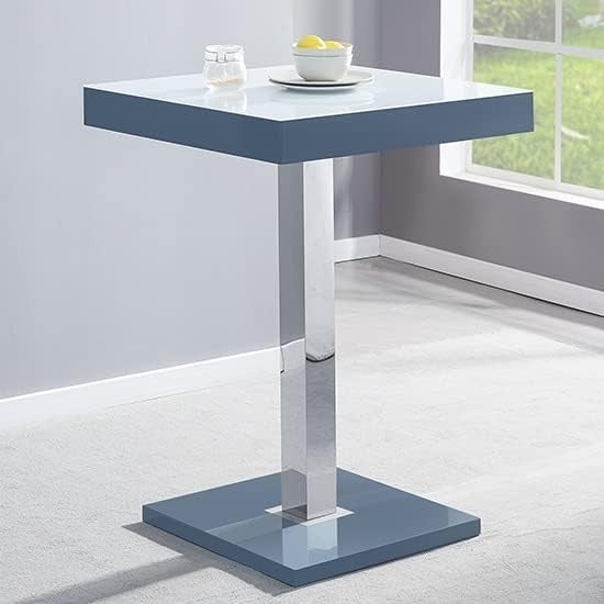 White Grey High Gloss Square Bar Table Modern Dining Pub Counter 80×80×110cm
