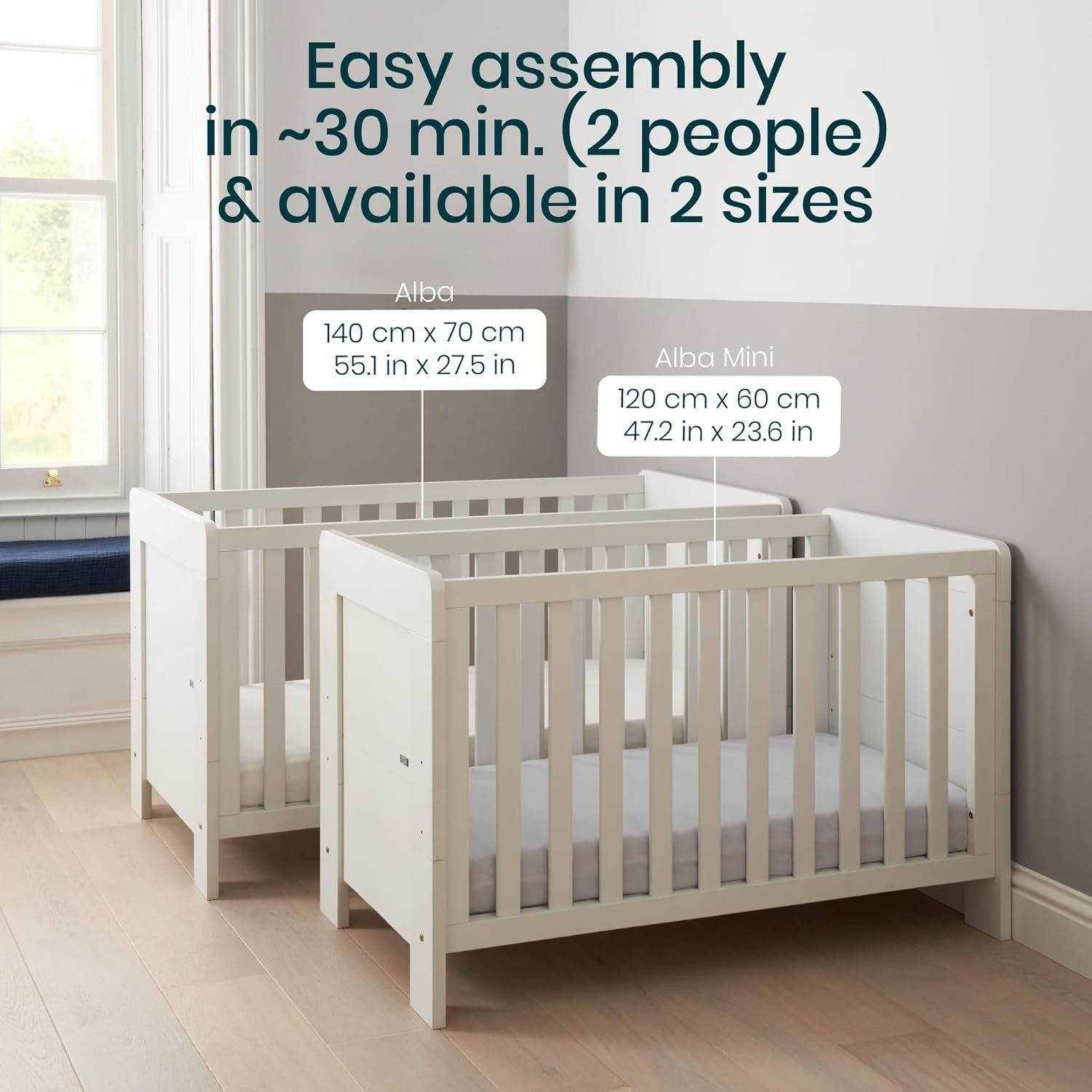 3in1 Baby Cot Bed Crib Toddler Day Bed Adjustable Wooden Convertible White