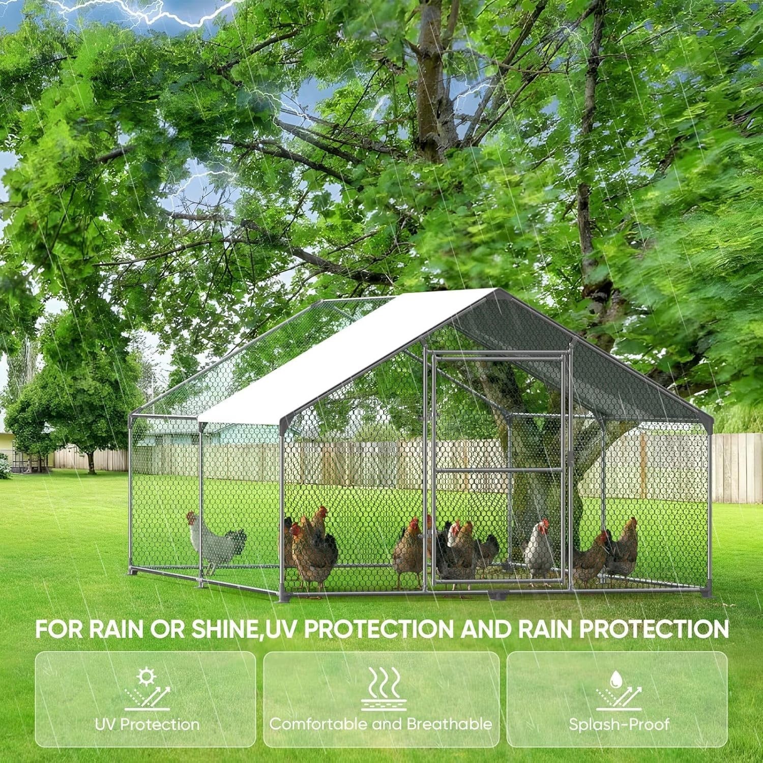 Large Walk In Chicken Coop 4x3x2m Galvanised Steel Run PE Roof