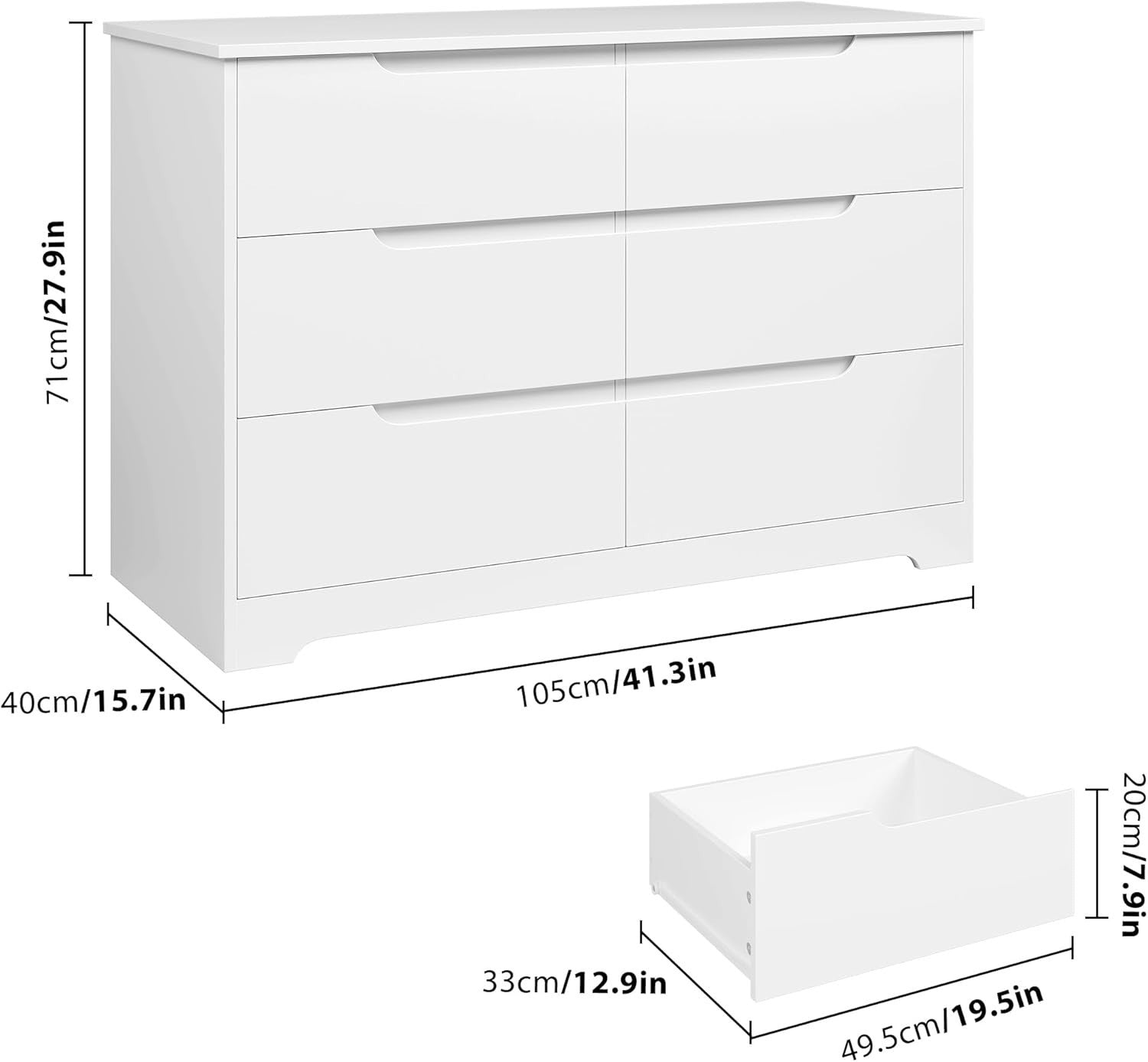 White Chest of Drawers 6 Drawer Handleless Bedroom Storage Unit Modern