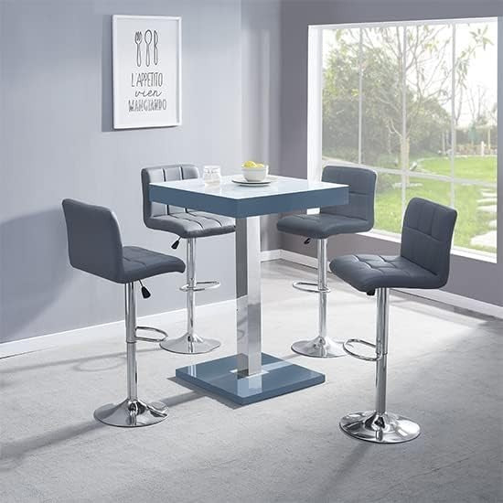 White Grey High Gloss Square Bar Table Modern Dining Pub Counter 80×80×110cm