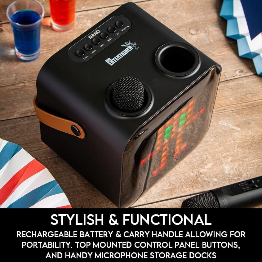 Karaoke Machine Portable Speaker 2 Wireless Mics LED