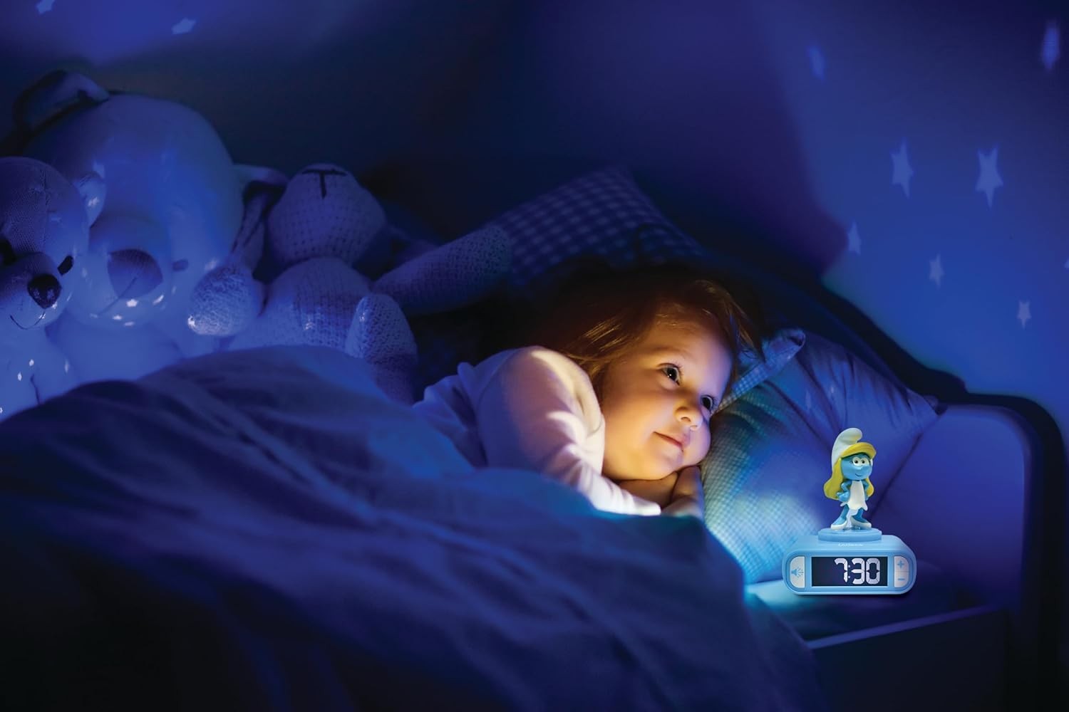 Kids Smurf Character Alarm Clock Night Light LCD Snooze Blue Yellow