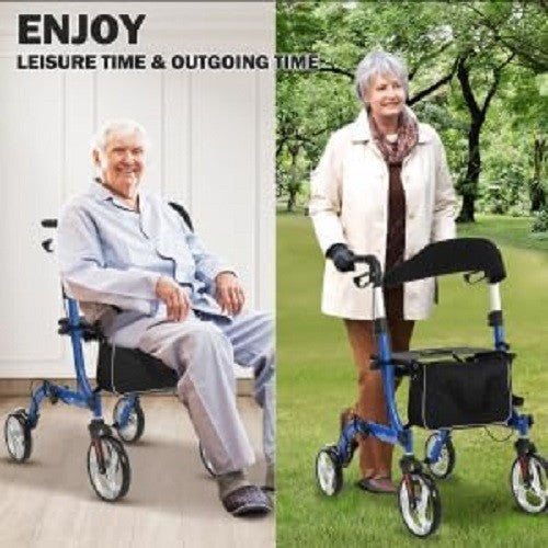 2 in 1 Rollator Walker Wheelchair with Seat Folding Adjustable Handle 150kg