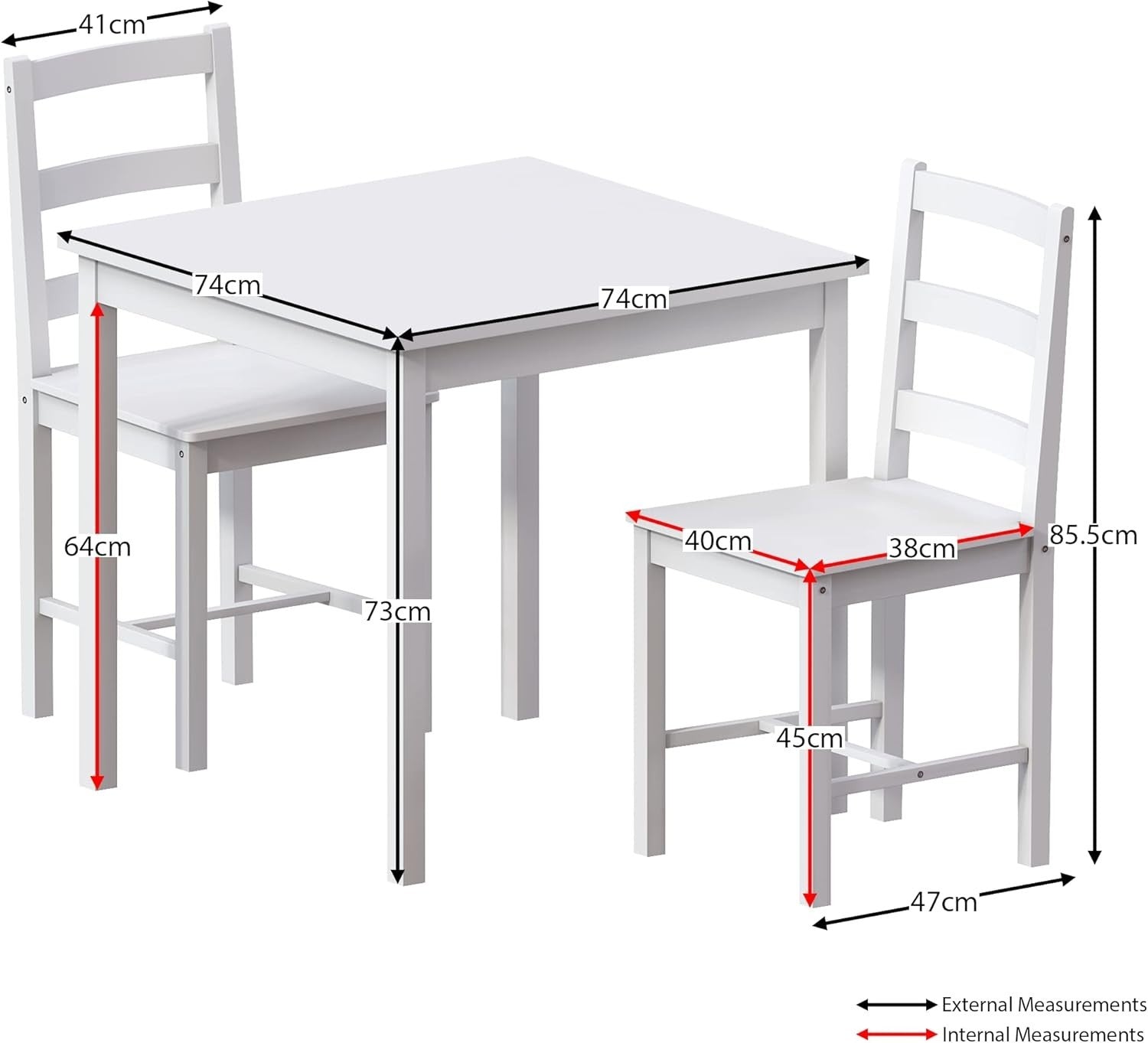 White Dining Table Set 2 Chairs | Compact Kitchen Small Space Furniture