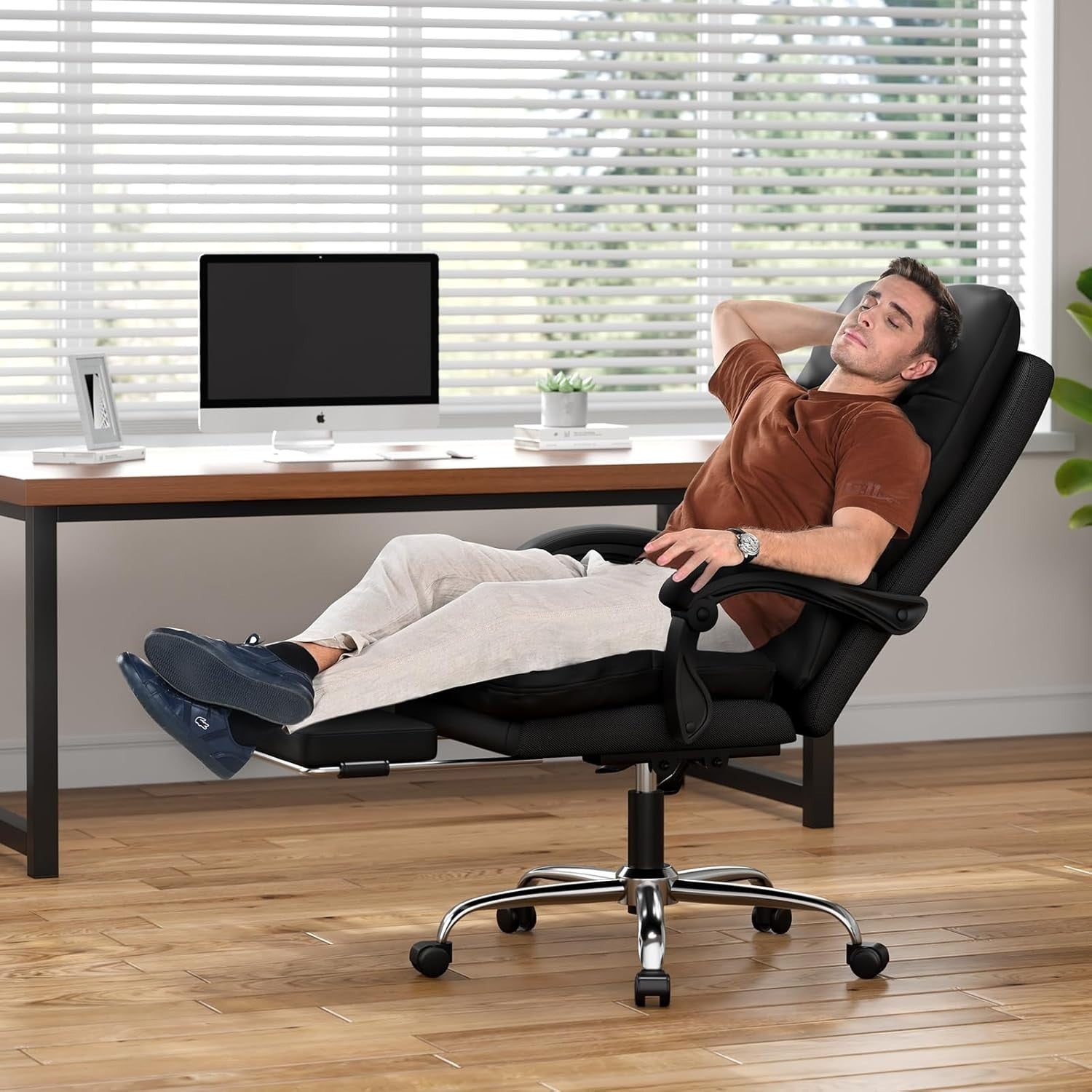 Executive Office Chair Ergonomic PU Leather Computer Desk Seat Adjustable Reclin