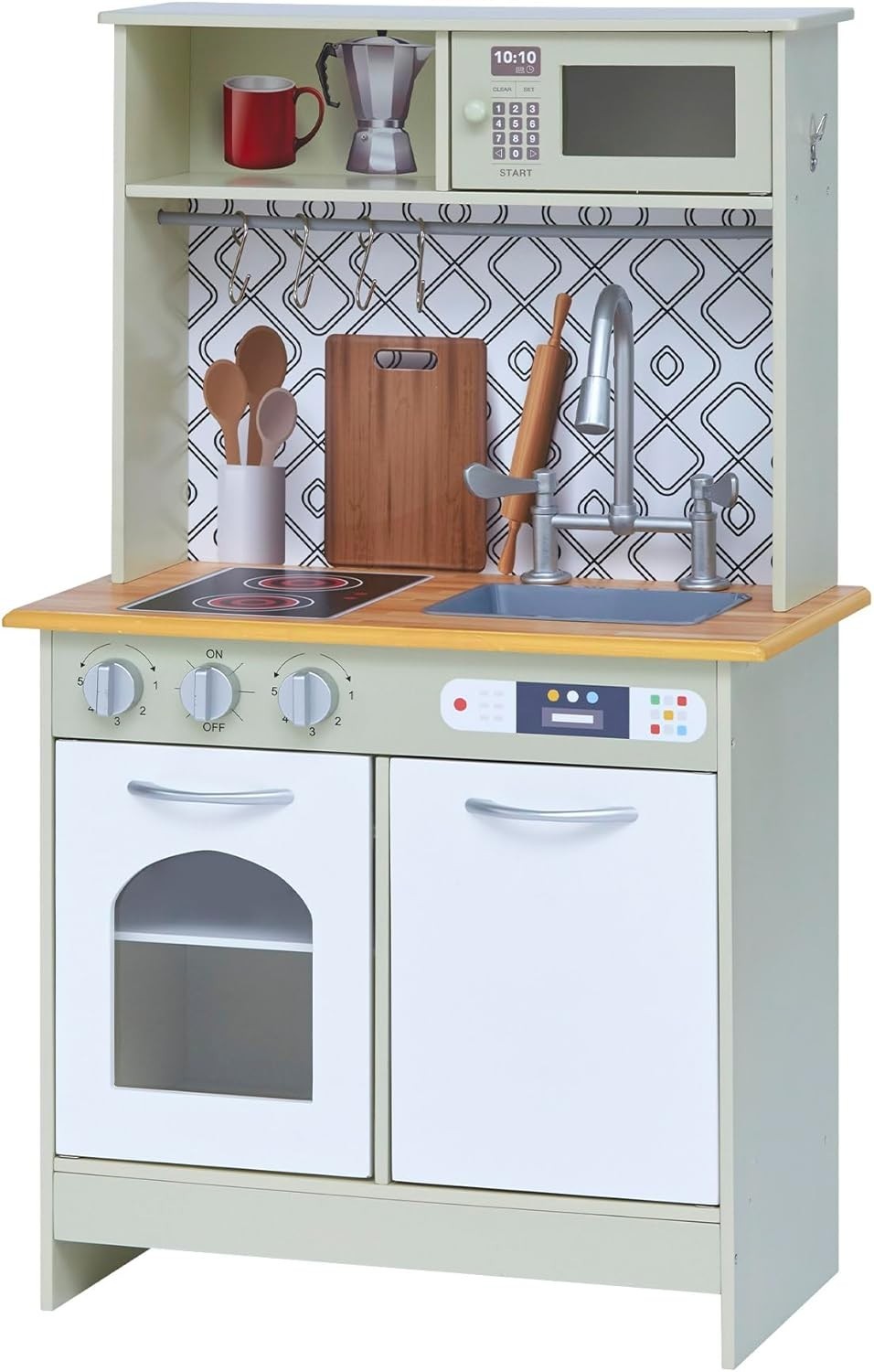 Farmhouse Kids Wooden Play Kitchen Green Pretend Cooking Toy