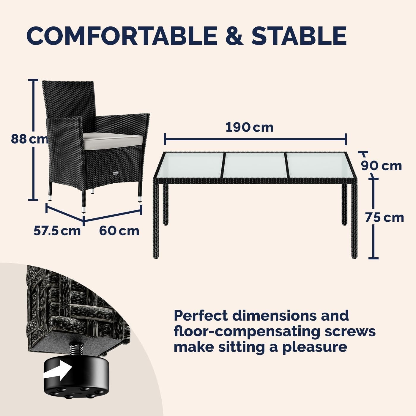 8 Seater Rattan Garden Dining Set with Cushions & Glass Table Black