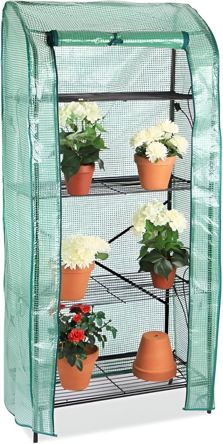 4-Tier Greenhouse with Removable PE Cover & Adjustable Shelves 159×70×40cm