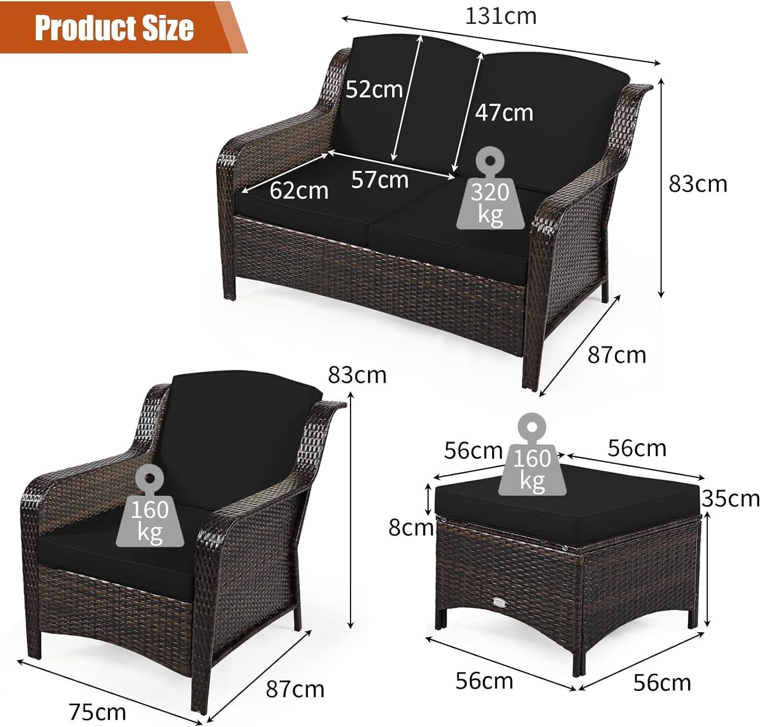 5-Piece Outdoor Patio Rattan Sofa Set - Weatherproof Garden Conversation
