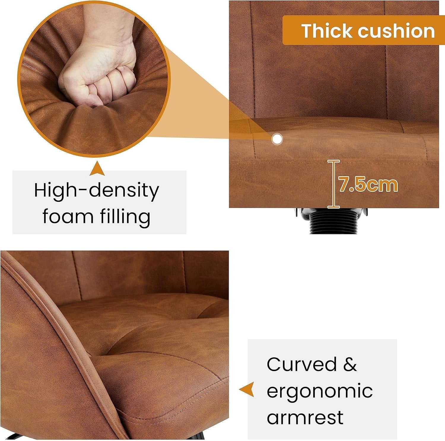 Ergonomic Faux Leather Office Desk Chair Adjustable Swivel Armchair Brown