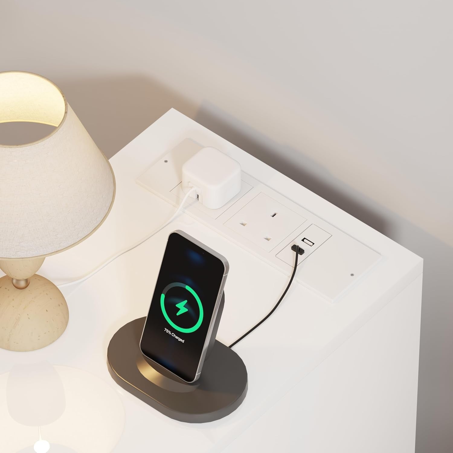Set of 2 Charging Bedside Tables with USB Ports, Slim 3-Drawer Nightstands