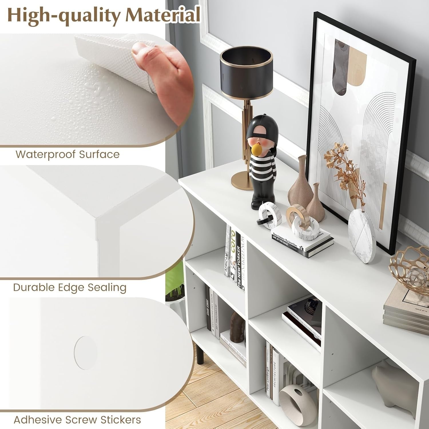 White 6-Cube Adjustable Storage Bookcase with Metal Legs 120x35x78cm