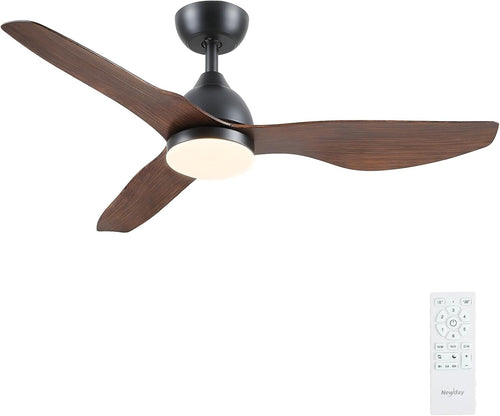 46" Black-Woody Ceiling Fan with Light, 6 Speeds, Remote & Timer, Quiet
