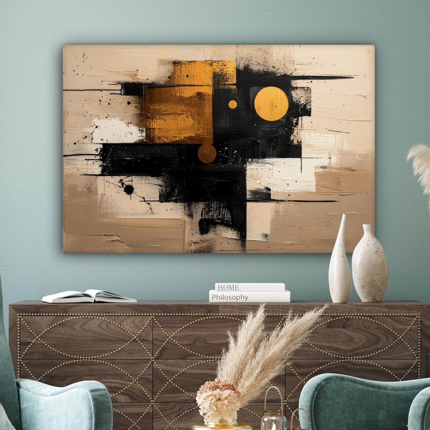 Large Abstract Beige Gold Canvas Wall Art 120x80cm Modern Living Room